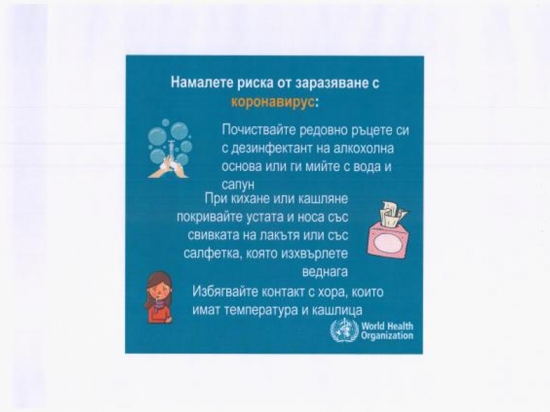 Препоръки на Световната здравна организация за недопускане разпространението на COVID – 19