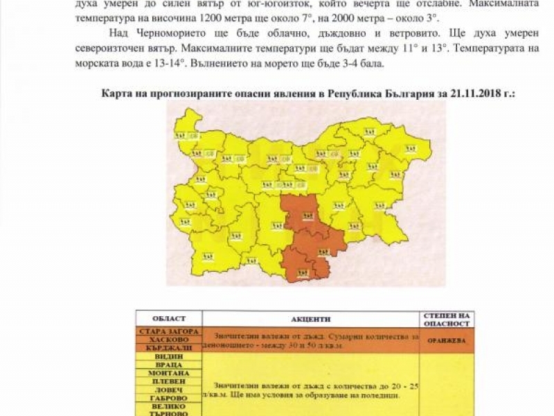 ПРЕДУПРЕЖДЕНИЕ ОЧАКВАНИ ОБИЛНИ ВАЛЕЖИ